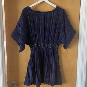 Tularosa Navy/White Stripe Dress, Cinched Waist